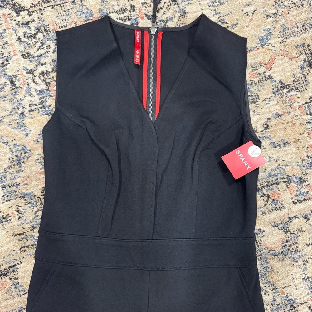 SPANX Perfect Sleeveless Jumpsuit S Petite Classic Black Flare Leg 20383Q NWT’s - Picture 8 of 13